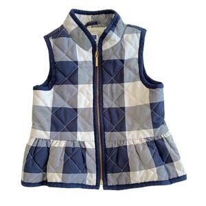 Janie & Jack Toddler Girls Navy Blue White Check Plaid Quilted Peplum Vest 18-24